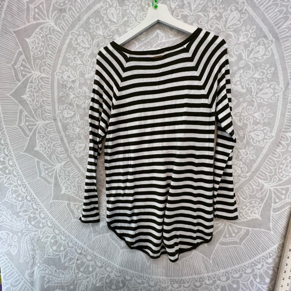 MICHAEL KHORS OLIVE GREEN WHITE STRIPE S SMALL EUC TOP SHIRT LONG - Picture 4 of 15